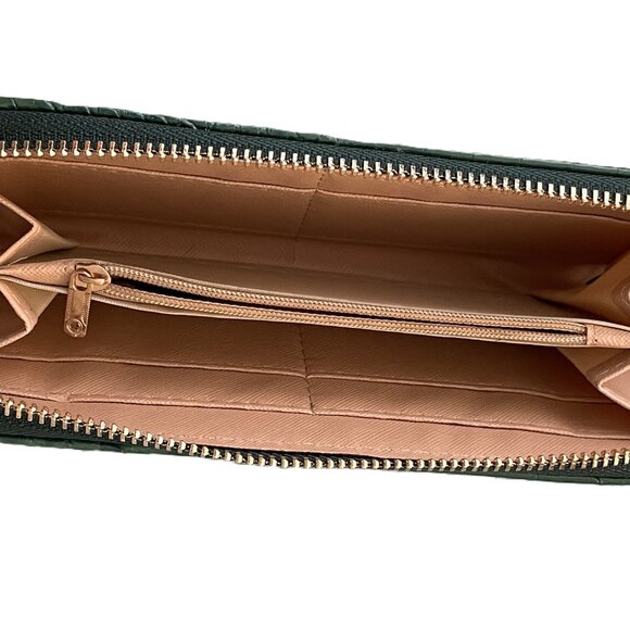 NWOT Croc Embossed PU Leather Zip Around Wallet Green - Picture 3 of 4